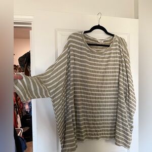 Striped Olive & White Oversized Top
